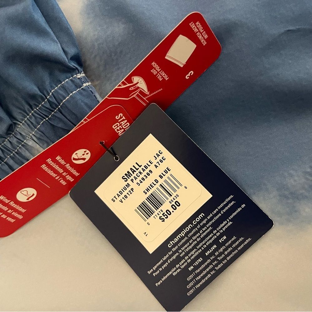 NWT Champion Packable Stadium windbreaker Jacket – Sky & Cloud dye -Men Small - Picture 10 of 14